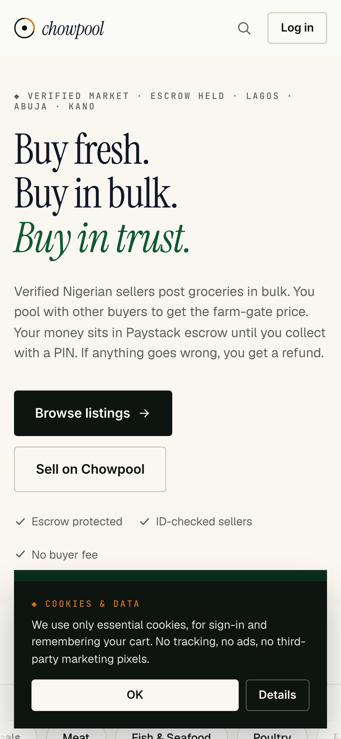 Chowpool home on mobile.