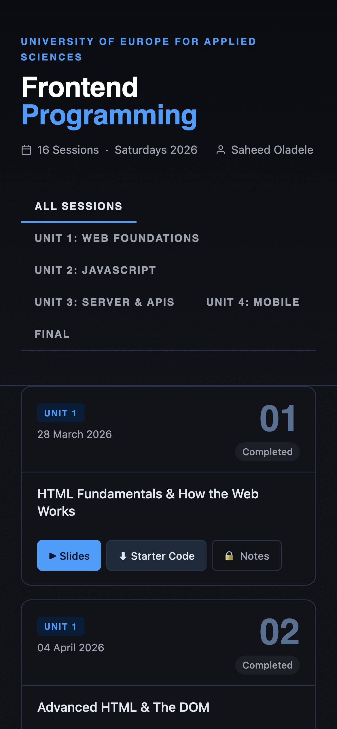 Course portal on mobile.
